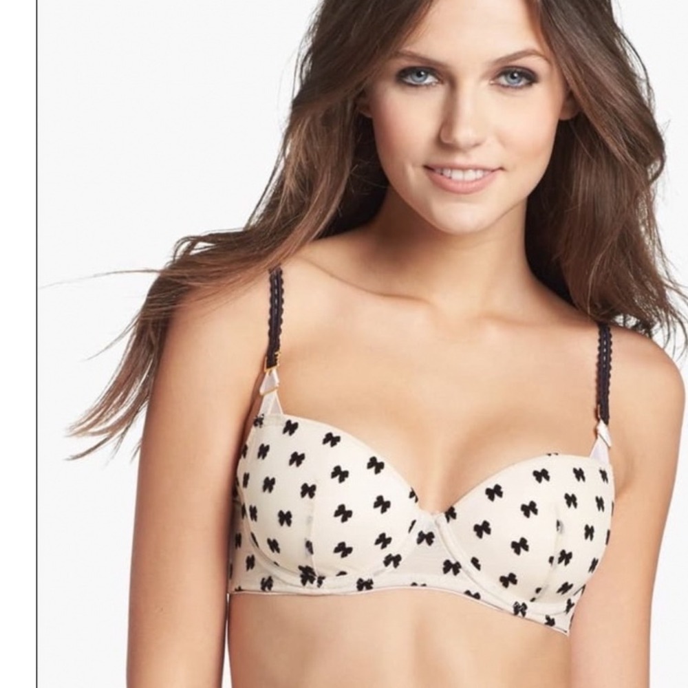 Stella McCartney Balconette Bow Bra Tan Black Designer‎ Mesh Lingerie Size 34D